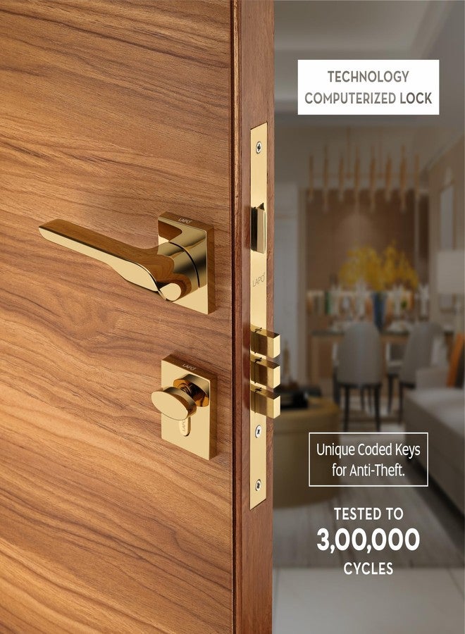 LAPO طقم قفل باب نقر نحاسي شديد التحمل من لابو | مقبض باب رئيسي مع جسم القفل | قفل أمان ممتاز لغرف النوم والمنازل والمكاتب وأبواب المداخل | متين | ضمان 3 سنوات Ro-02 - طلاء ذهبي بتقنية PVD - Image 5